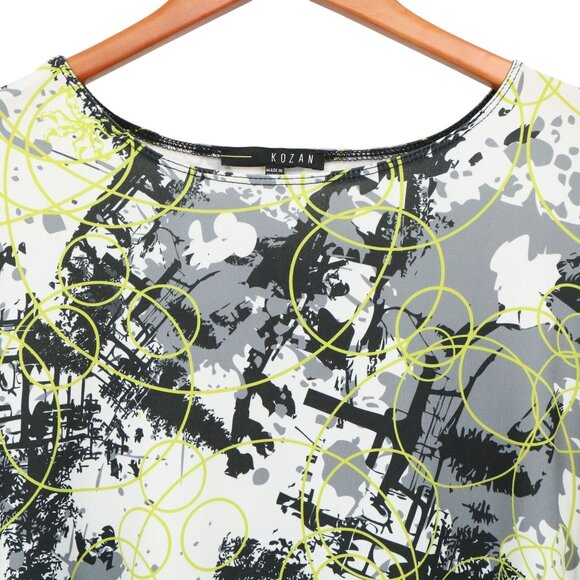 Kozan Juliet Asymmetrical Hem Graffiti Print Tunic Top Gray White Black S - Picture 4 of 5